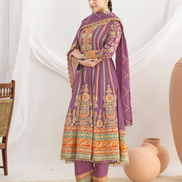 Elegant Premium Silk Anarkali Set Dabka Dori, Resham & Mirror Work with Beautiful Neckline, Jhumka Lace Dupatta & Pants - Buy_2