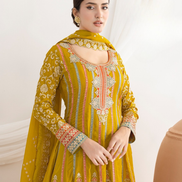 Elegant Premium Silk Anarkali Set Dabka Dori, Resham & Mirror Work with Beautiful Neckline, Jhumka Lace Dupatta & Pants - Buy_6