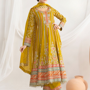 Elegant Premium Silk Anarkali Set Dabka Dori, Resham & Mirror Work with Beautiful Neckline, Jhumka Lace Dupatta & Pants - Buy_7