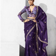 Elegant Purple Saree with Embroidered Detailing and Tailored Blouse - Buy