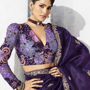 Elegant Purple Saree with Embroidered Detailing and Tailored Blouse - Buy_1