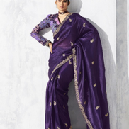 Elegant Purple Saree with Embroidered Detailing and Tailored Blouse - Buy_2