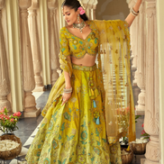 Elegant Silk Lehenga with Cut-Work and Mirror Embellishments Embroidered Blouse & Net Dupatta - Buy