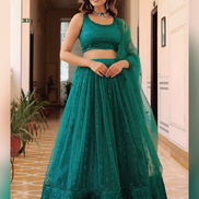 Elegant Soft Net Lehenga Set with Sequin Lace Dupatta & Sleeveless Embroidered Choli - Buy