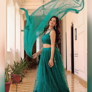 Elegant Soft Net Lehenga Set with Sequin Lace Dupatta & Sleeveless Embroidered Choli - Buy_1