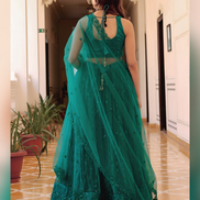 Elegant Soft Net Lehenga Set with Sequin Lace Dupatta & Sleeveless Embroidered Choli - Buy_2