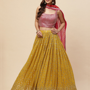 Elegant Yellow Georgette Embroidered Lehenga Choli Set with Chinon Dupatta for Special Occasions