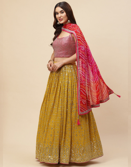 Elegant Yellow Georgette Embroidered Lehenga Choli Set with Chinon Dupatta for Special Occasions_1