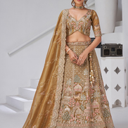 Exquisite Organza Tissue Bridal Lehenga with Temple and Cow Motifs Blouse & Dupatta Traditional Charm - Buy