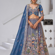 Exquisite Organza Tissue Bridal Lehenga with Temple and Cow Motifs Blouse & Dupatta Traditional Charm - Buy_1