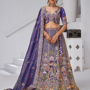 Exquisite Organza Tissue Bridal Lehenga with Temple and Cow Motifs Blouse & Dupatta Traditional Charm - Buy_3