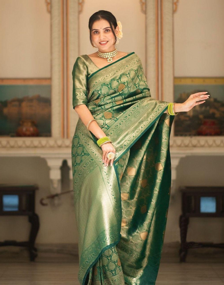 Festive Banarasi Art Silk Saree with Zari Woven Motifs Elegant Jacquard Finish - Buy