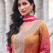 Festive Favorite Orange Pink Chinon Silk Palazzo Set with Embroidered Dupatta - Buy_1