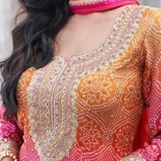 Festive Favorite Orange Pink Chinon Silk Palazzo Set with Embroidered Dupatta - Buy_2