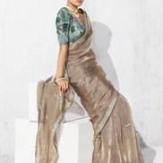 Festive Perfect Beige Embroidered Saree with Printed Blouse - Buy_1