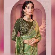 Festive Pista Green Bandhani Shaded Print Saree Embroidered & Embellished Satin Silk Saree - Buy_1