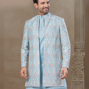 Floral Jacquard Silk Men’s Kurta Set in Sky Blue Wedding & Festive Outfit_1