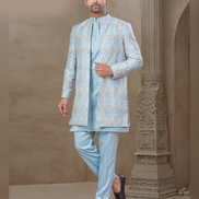 Floral Jacquard Silk Men’s Kurta Set in Sky Blue Wedding & Festive Outfit_2