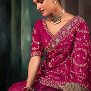 Fuchsia Elegance Fancy Saree Dark Pink Fabric with Intricate Aari and Handwork Motifs - Buy_1