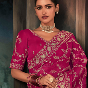 Fuchsia Elegance Fancy Saree Dark Pink Fabric with Intricate Aari and Handwork Motifs - Buy_2