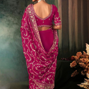 Fuchsia Elegance Fancy Saree Dark Pink Fabric with Intricate Aari and Handwork Motifs - Buy_3