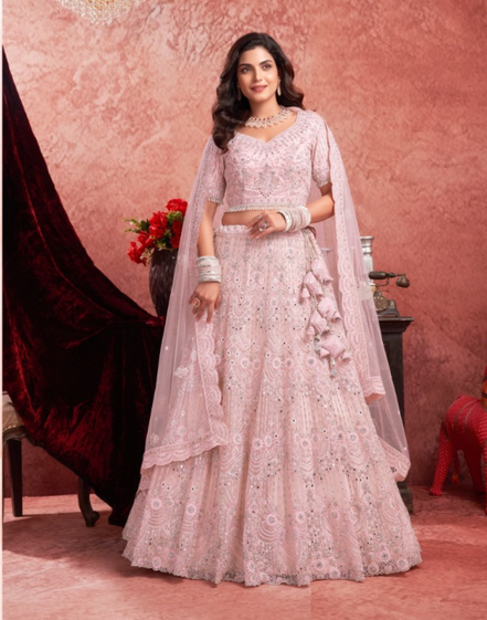 Glamorous Glow Baby Pink Lehenga with Mirror Zarkan Artisan Craft - Buy
