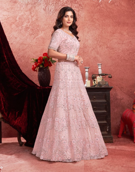 Glamorous Glow Baby Pink Lehenga with Mirror Zarkan Artisan Craft - Buy_1