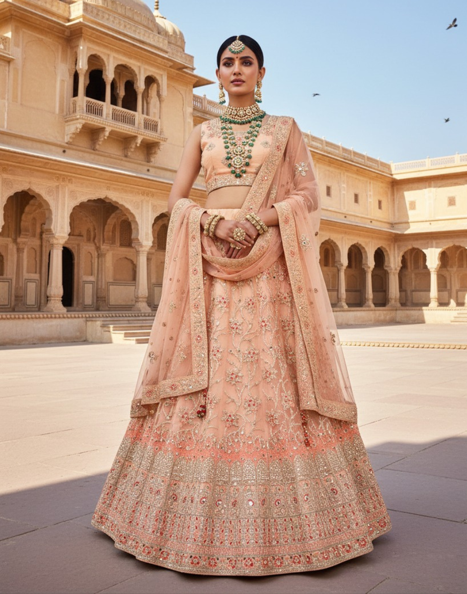 Glamorous Net Sequins Work Lehenga Blouse with Dupatta Bridal & Celebration Wear - Buy_1