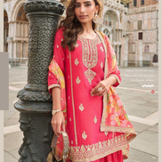 Glamorous Pink Silk Sharara Set Embroidered Top with Dupatta for Elegant Ethnic Look - Buy_2