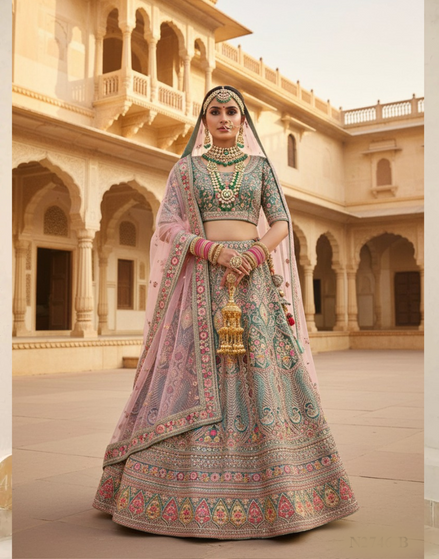 Glamorous Velvet Lehenga Choli with Beads, Stones & Embroidered Net Dupatta - Buy
_1