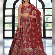 Golden Bloom Deep Maroon Lehenga Set with Floral & Geometric Sequin Work - Buy