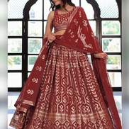Golden Bloom Deep Maroon Lehenga Set with Floral & Geometric Sequin Work - Buy_1