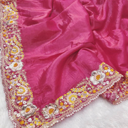 Golden Glamour Embroidered Crush Silk Saree with Blouse Piece - Buy_3
