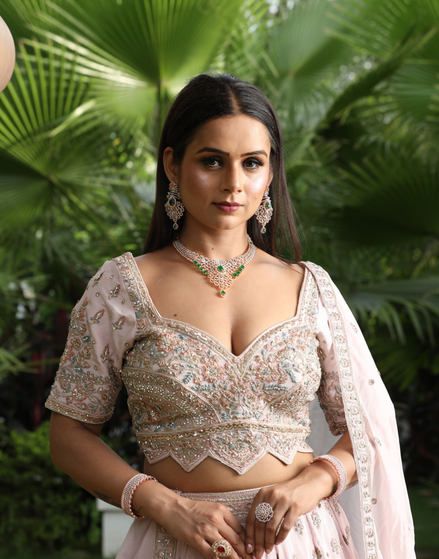 Graceful Light Pink Embellished Lehenga Set Embroidered Blouse & Dupatta_1