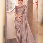 Graceful Mauve Shimmer Saree in Silk Crepe with Detailed Satin Chiffon Blouse - Buy