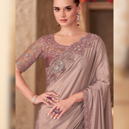 Graceful Mauve Shimmer Saree in Silk Crepe with Detailed Satin Chiffon Blouse - Buy_1