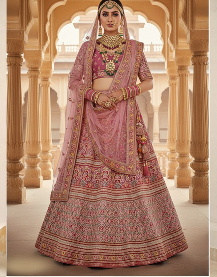 Graceful Mauve Velvet Lehenga with Beaded Embroidery & Dupatta Ethnic Occasion Wear - Buy