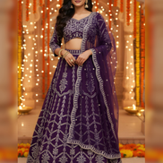 Graceful Purple Georgette Lehenga Choli with Hand Embroidery and Sequins Work Party Wear - Buy