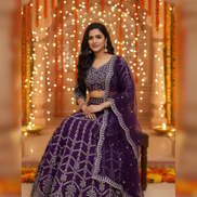 Graceful Purple Georgette Lehenga Choli with Hand Embroidery and Sequins Work Party Wear - Buy_1