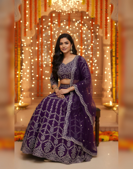 Graceful Purple Georgette Lehenga Choli with Hand Embroidery and Sequins Work Party Wear - Buy_1