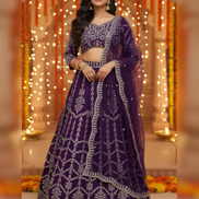Graceful Purple Georgette Lehenga Choli with Hand Embroidery and Sequins Work Party Wear - Buy_2