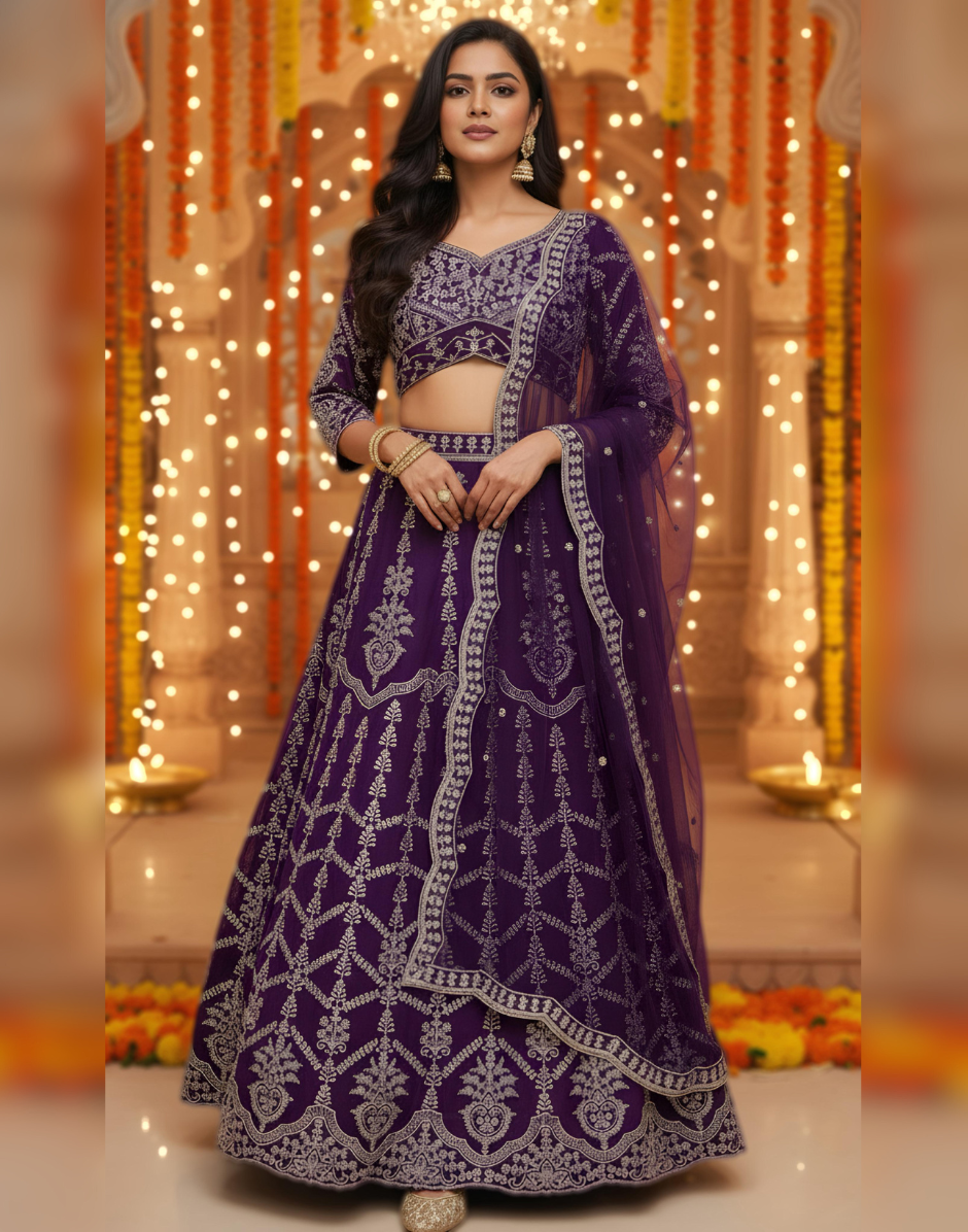 Graceful Purple Georgette Lehenga Choli with Hand Embroidery and Sequins Work Party Wear - Buy_2