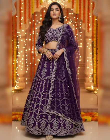 Graceful Purple Georgette Lehenga Choli with Hand Embroidery and Sequins Work Party Wear - Buy_2