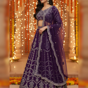 Graceful Purple Georgette Lehenga Choli with Hand Embroidery and Sequins Work Party Wear - Buy_3