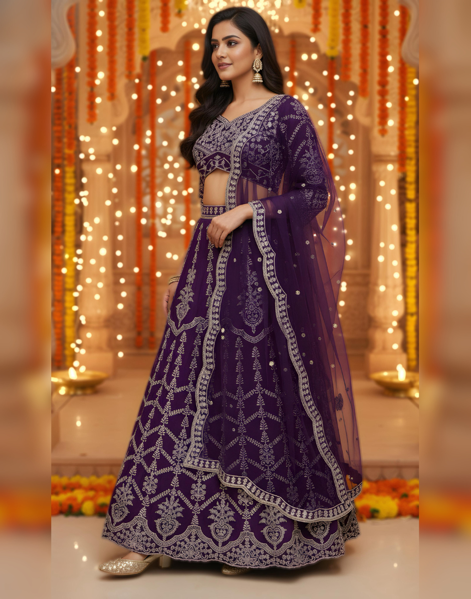 Graceful Purple Georgette Lehenga Choli with Hand Embroidery and Sequins Work Party Wear - Buy_3