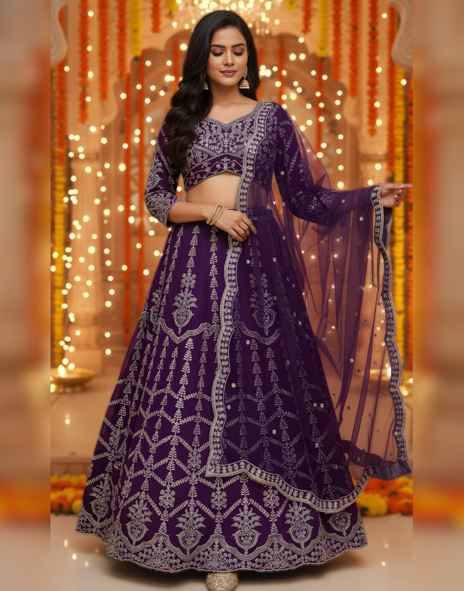 Graceful Purple Georgette Lehenga Choli with Hand Embroidery and Sequins Work Party Wear - Buy_4