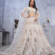 Graceful White Net Lehenga with Intricate Bel Butti Work Blouse & Dupatta Set - Buy