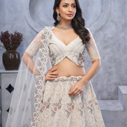 Graceful White Net Lehenga with Intricate Bel Butti Work Blouse & Dupatta Set - Buy_3