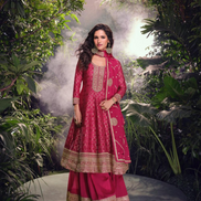 Graceful in Pink Viscose Jacquard Silk Embroidered Set with Palazzo Dupatta
