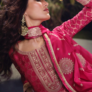 Graceful in Pink Viscose Jacquard Silk Embroidered Set with Palazzo Dupatta_1